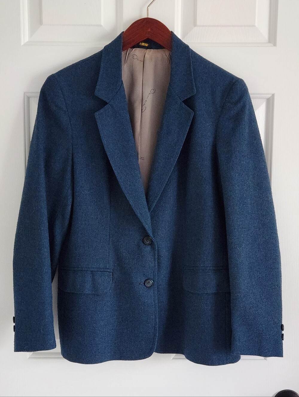 Oscar De La Renta Vintage Women's Wool Blue/Green Dark Teal Tailored Blazer